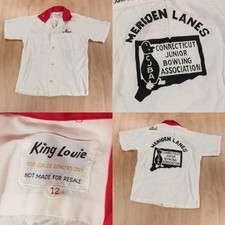 KING LOUIE Meriden Connecticut rayon loop collar bowling shirt 12 vtg 50s 60s