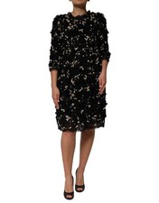 Dolce & Gabbana Black Viscose Pearl Embellishment Shift Women's Dress Authentic