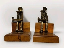 Vintage Bookends Thinking Man Railroad Spikes Wood