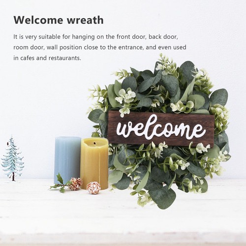 Welcome Sign with Garland Door Decoration Wooden Hanging Sign with7315 - Picture 4 of 8