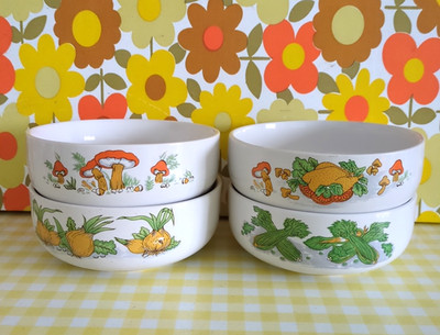 4 Vintage Schalen Pilze Gemüse Suppe Dips Servieren Retro 60er 70er