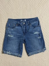 Seven7 Medium Blue Distressed Denim Shorts Sz 4