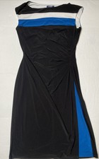 Chaps Dress Womens Sleeveless Ruched Striped Colorblock Stretchy Medium