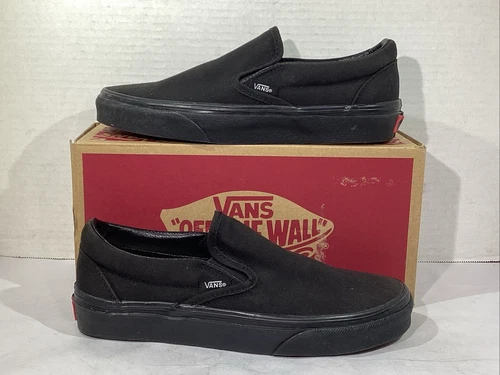 Sneakers Vans uomo taglia 5 EU 36 5 nero nero tela classiche slip on AJ 1238