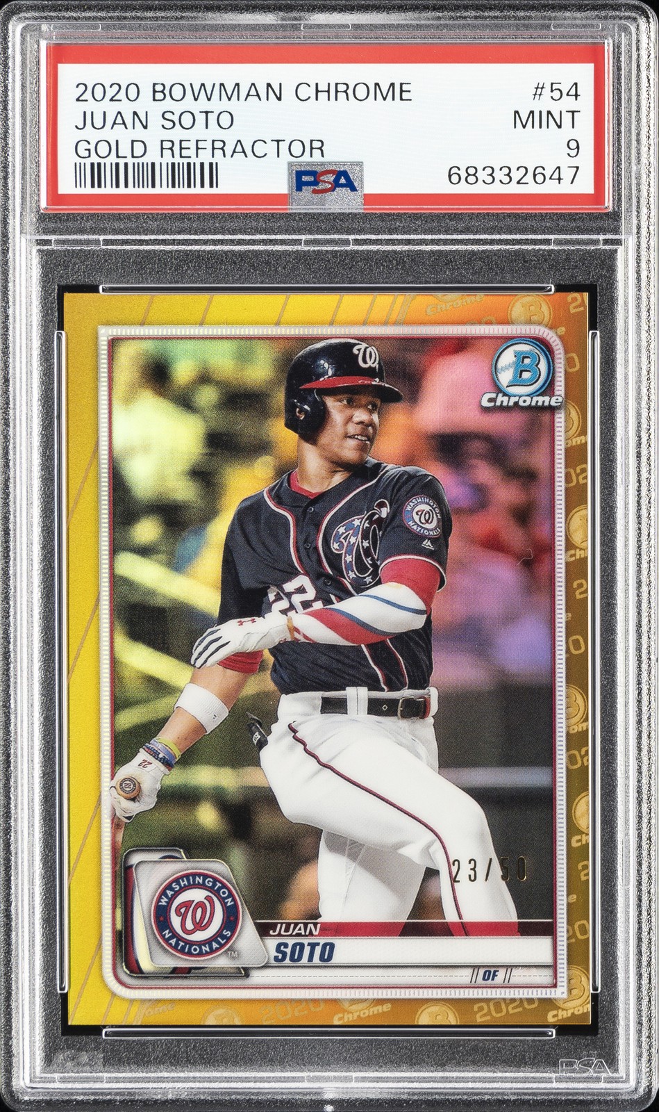 2020 BOWMAN CHROME GOLD REFRACTOR #54 JUAN SOTO 23/50 PSA 9