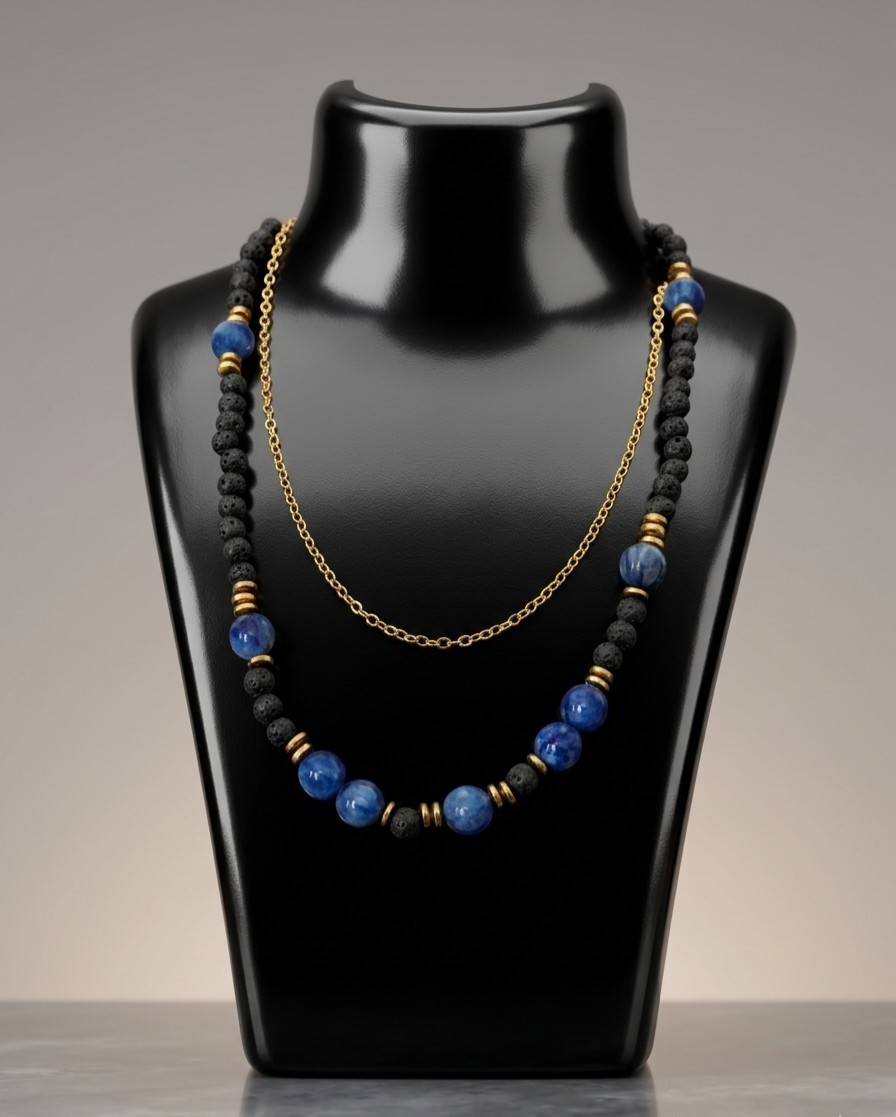 Collier Gianna l'harmonie retrouvée entre la sodalite et la pierre de lave