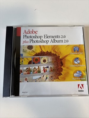 Adobe Photoshop Elements 2.0 + Photoshop Album 2.0 CD With Serial Number S/N 
