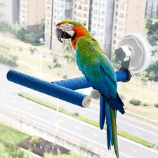 Movable Bird Perch Stand with Suction Cup for Window/Mirror/Car/Shower, Quart...