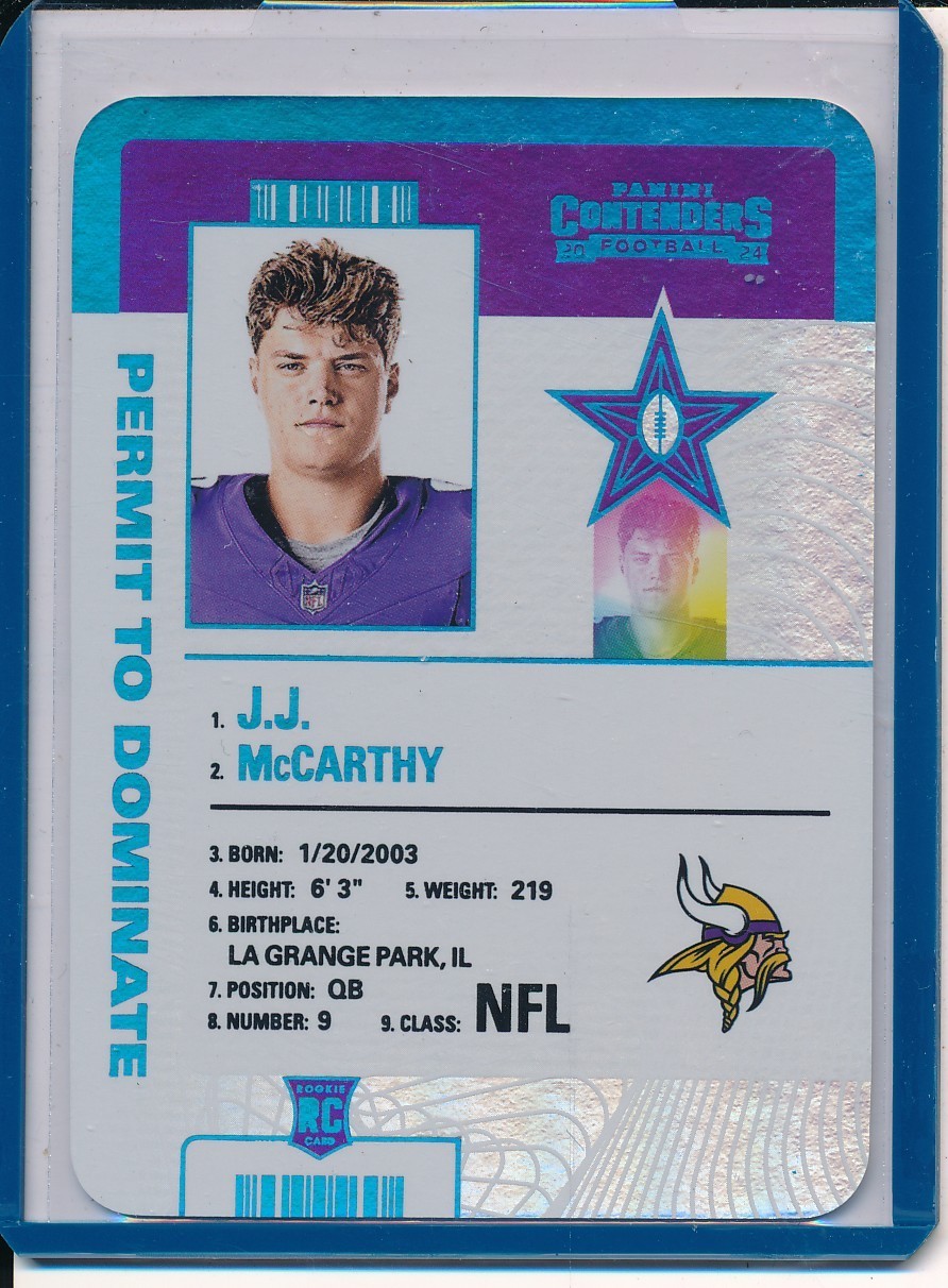 2024 Contenders JJ McCarthy Permit to Dominate RC SP Rookie #15