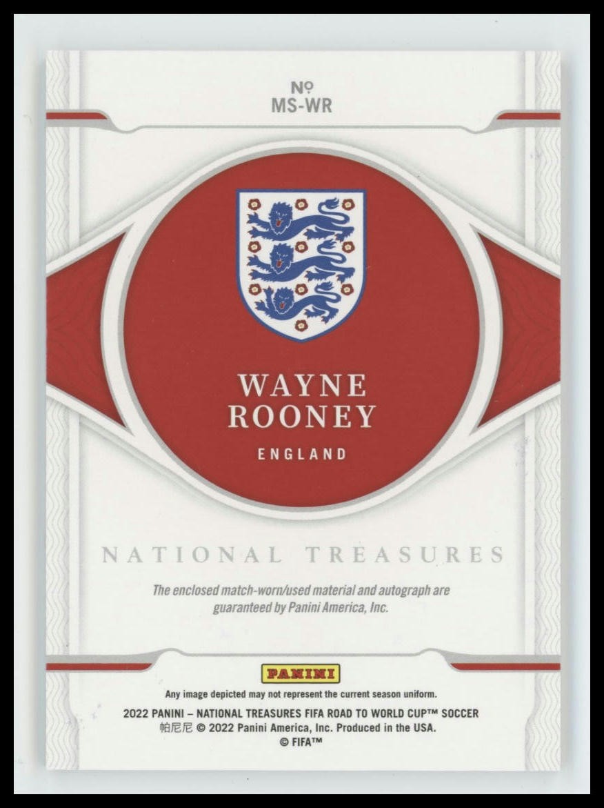 2022 National Treasures FIFA World Cup Wayne Rooney Material Signatures Auto /5 view 2