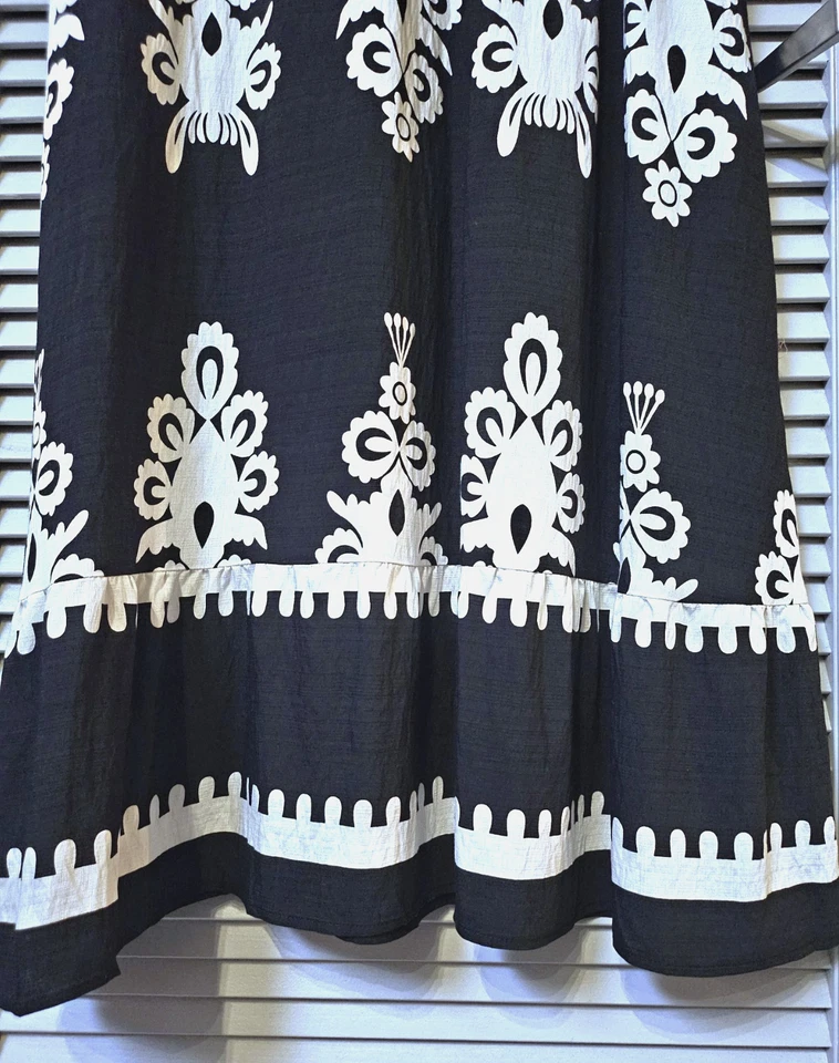 Maxi Vestido Largo Estampado Volantes 3/4 Negro/Crema 2XL y Pendientes Anthropologie Foto 3 de 4