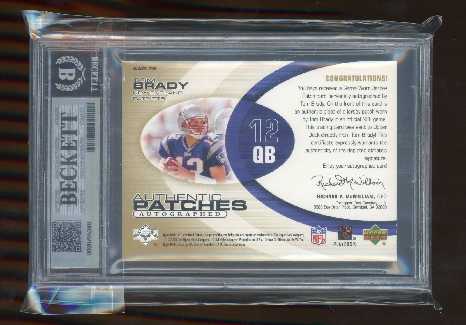 2004 SP Game Used Tom Brady /25 4 Color Patch Auto BGS 7.5/10 Patriots view 2