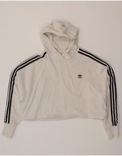 ADIDAS Womens Oversized Crop Hoodie Jumper UK 12 Medium White Cotton BG03