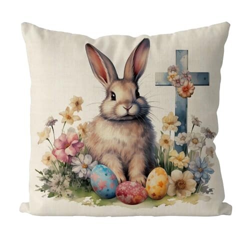 Easter Pillow Covers 20x20 Inch Bunny Eggs Throw Pillowcase Cross Floral Home