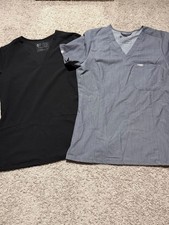 FIGS Technical Collection Scrub Tops Bundle Gray Black XS S