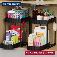 2 Packs Under Sink Pull-Out Storage Organizers, 12.8 Inches, Black  Multi-Purpo