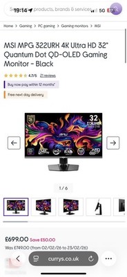 MSI MPG 322URX 4K Ultra HD 32'' Quantum Dot QD-OLED Gaming Monitor - Schwarz