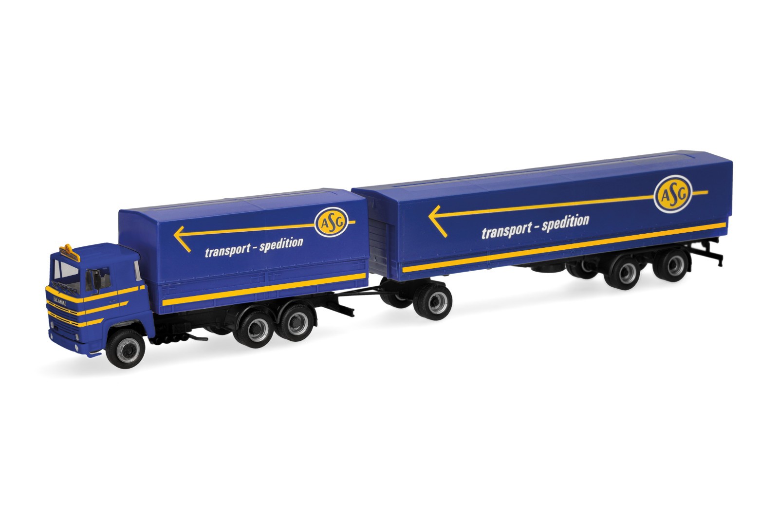 Herpa 320719 Scania 141 Planen-Hängerzug ""ASG"" Schweden Stockholm, 1:87, NEU