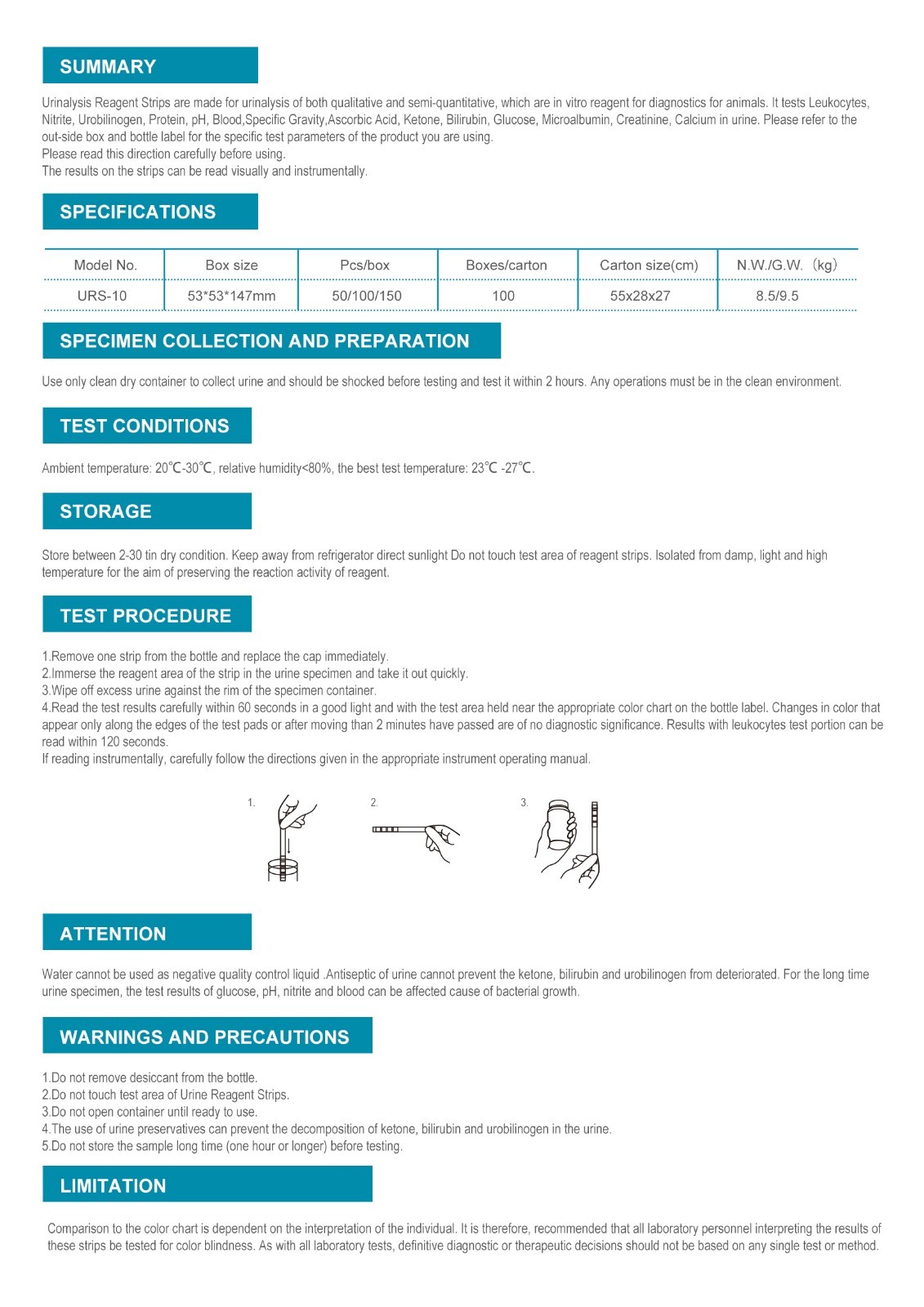 10-in-1 Pet Urine Test Strips (100ct) - Cat & Dog Diabetes & Urinary Health Test