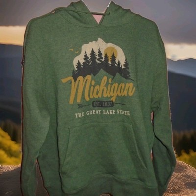 MICHIGAN ''THE GREAT LAKE STATE'' MENS HOODIE SWEATSHIRT SIZE LARGE-WORN 1 TIME