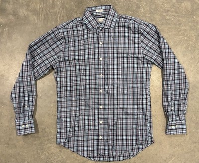 Peter Millar Crown Ease Button Up Shirt Men's Medium Plaid Long Sleeve EUC