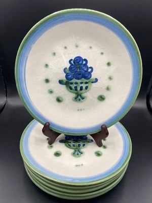 Set of 6 VTG M.A. Hadley Pottery 9  Dinner Plates Blueberry Bouquet EUC
