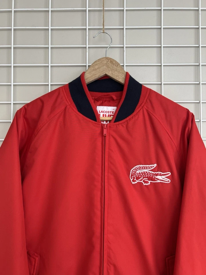 Lacoste Live Embroidered Logo Bomber Jacket Mens Size 50 or M Red Zip Harrington - Image 2 of 4