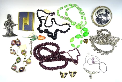 (x11) Vtg. Costume Jewelry Collection Rhinestone Necklace Sterling Silver - B4