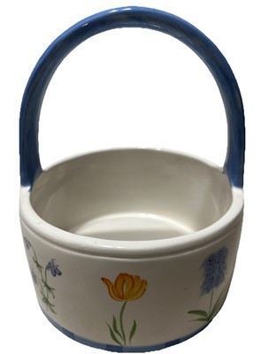 Hallmark Ceramic Basket With Handle Handpainted Flowers Spring Decor Easter