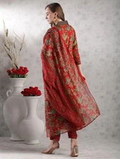 Gosriki Women'S Rayon Blend Anarkali Printed Kurta With Palazzo & Dupatta (Ci...