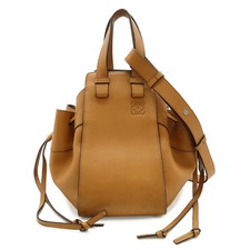 LOEWE Hammock Drawstring Small Handbag Shoulder Bag Leather Brown Silver HW