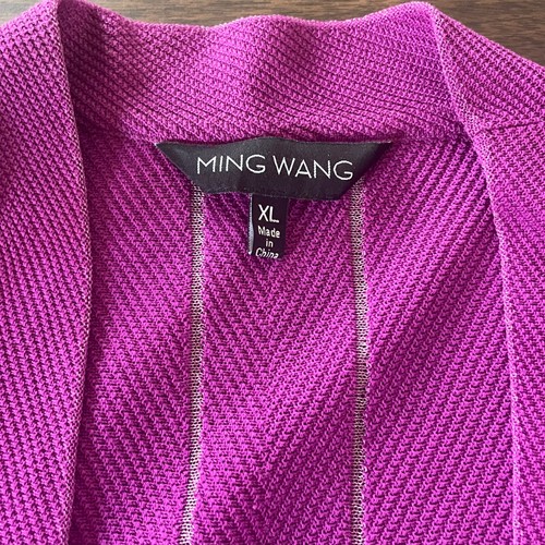 Ming Wang Magenta Metallic Open Cardigan Pleated Long Sleeve XL Artsy - Picture 7 of 8
