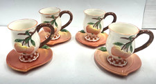 Juego de 4 platillos y tazas vintage en forma de melocotón Home Shopping Network (HSN) NUEVO EN CAJA