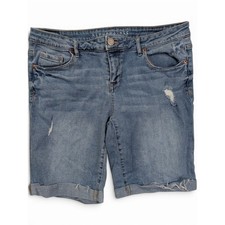 Aeropostale Womens Bermuda Shorts 12 Distressed Cuffed Blue Denim