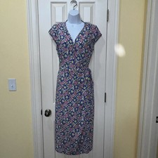 J. Crew Pink and Blue Floral Midi Wrap Dress Sz M Coastal Beach Cottagecore