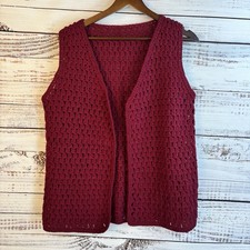 Vintage Handmade Crochet Sweater Vest M/L Red Open Boho Artsy Hippie Statement