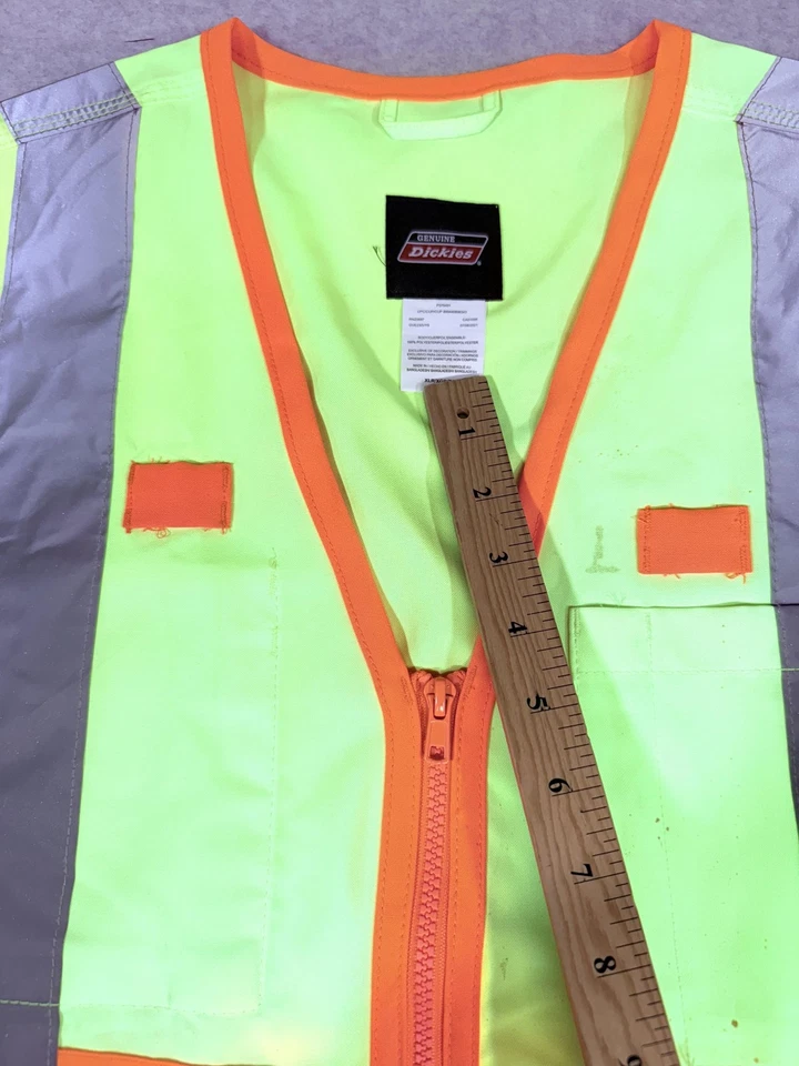 Genuine Dickies Safety Vest Mens XL Hi Vis Yellow 3M Reflective Zip Class 2 - Image 2 of 4