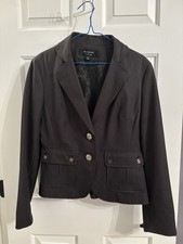 Larry Levine Sz 8 Signature Women's Blazer Charcoal Gray Metal Buttons Preppy