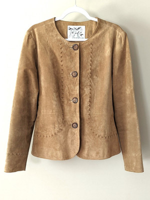 Vintage 2000s tan genuine suede leather jacket boho hippie western style