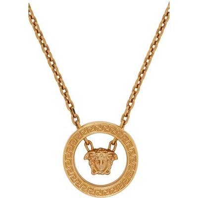 AUTHENTIC VERSACE Unisex Gold Color Metal Chain Necklace Pendant