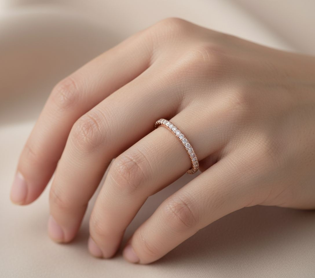 14K Solid Gold 19 Lab Grown Diamond Wedding Ring Half Eternity Stylish Band