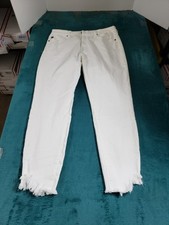 Kan Can Jeans Size 13 Womens White Stretch Fray Hem Pants Mid Rise Ladies Ankle