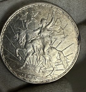 1911 SILVER MEXICO UN PESO CABALLITO MEXICO CITY MINT COIN LONG RAY VARIETY
