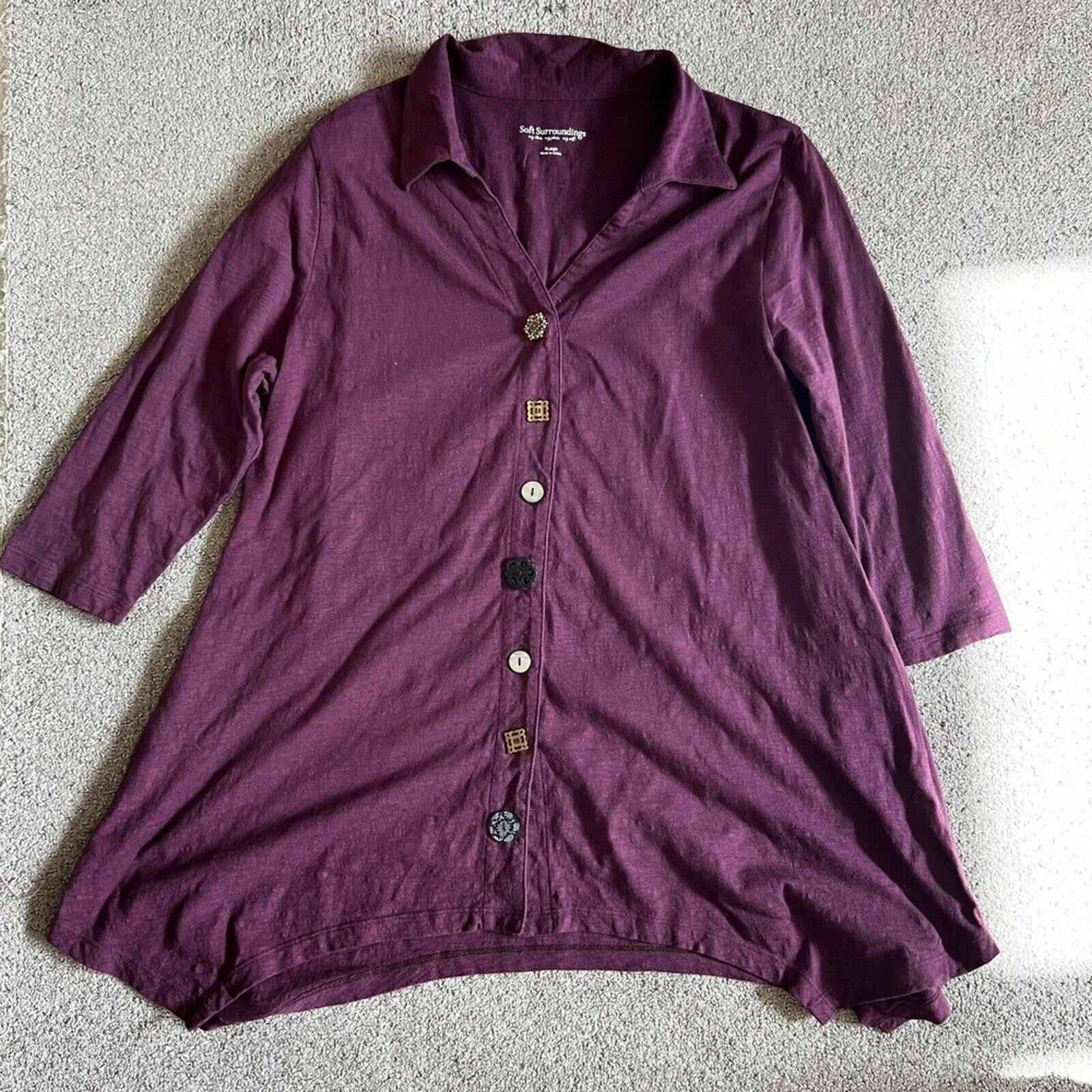 Soft Surroundings Danielle Button Down Purple/Pin… - image 1