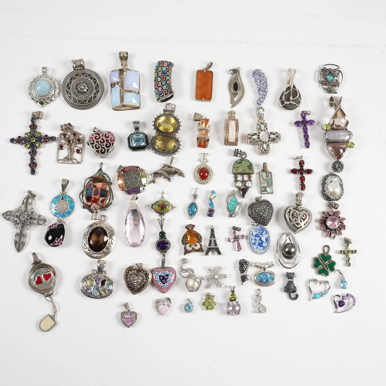 65x Assorted Sterling Silver Pendants with Stones 453.6g .925 30915
