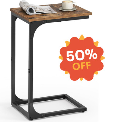 C-Shaped End Table, Small Side Table for Couch, Sofa Table with Metal Frame