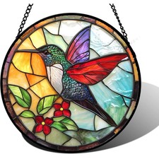 Stained Glass Window Hanging, Hummingbird Gifts s Diamond Glass Panel Hanging...
