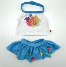 Build a Bear White Flower Gem Top Teal Satin Tulle Skirt BAB Clothes Outfit