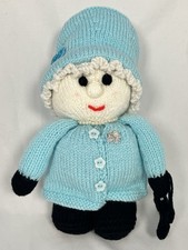 Hand Knitted Her Majesty Queen Elizabeth II Soft Toy Handmade Blue Royal 10.5”