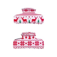 2Pcs 3.42inch Christmas Tree Reindeer Hair Claw Clips Red Medium Hair Style1